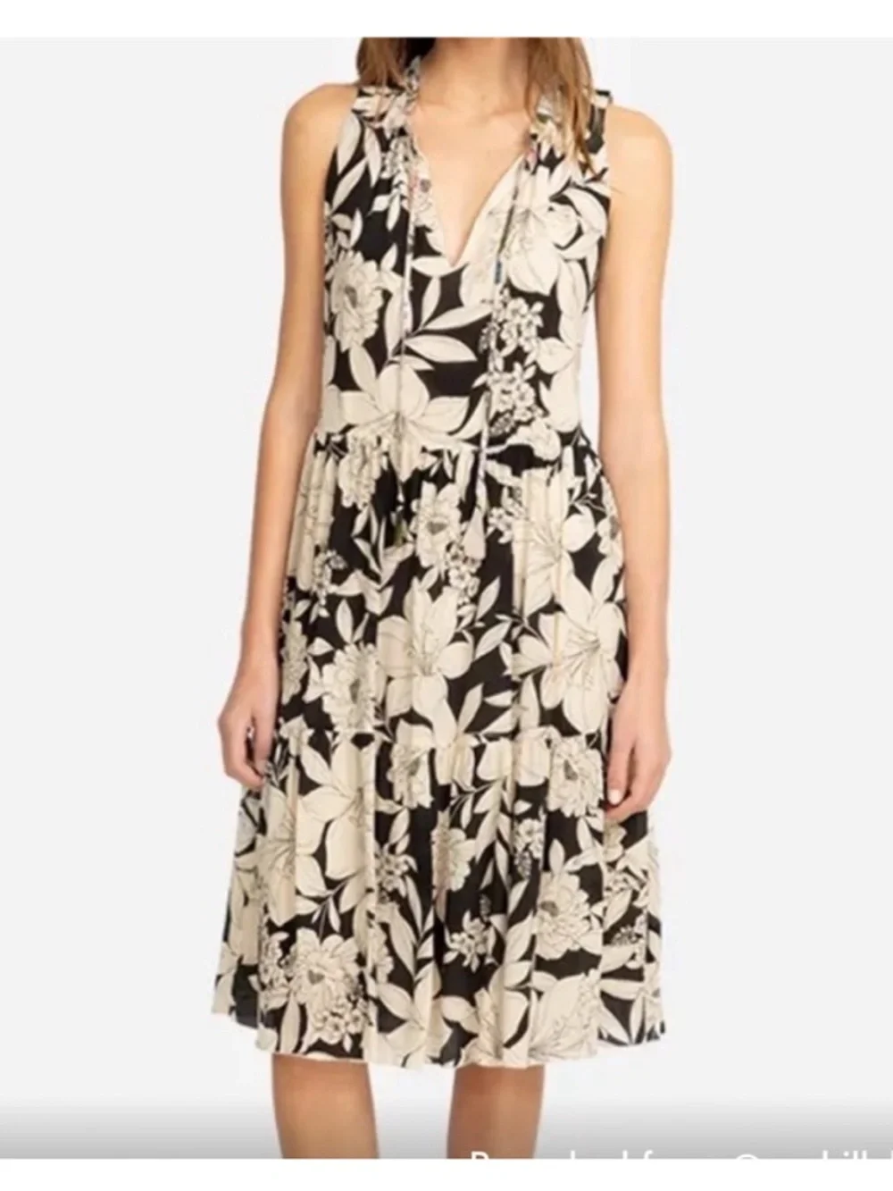 Jade by Johnny Was Juliette Silk Tiered Dress in Floral Black Size XS